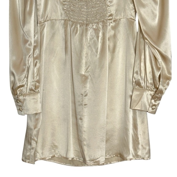 Reformation Champagne Silk Novelia Long Sleeve Mini Dress Womens 6 - Picture 8 of 9